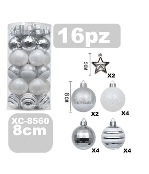 Set 16 Palline Natalizie Decorazioni 8 Cm Addobbi Per Albero Di Natale Xc-8560         