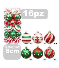 Set 16 Palline Natalizie Decorazioni 8 Cm Addobbi Per Albero Di Natale Xc-8561         