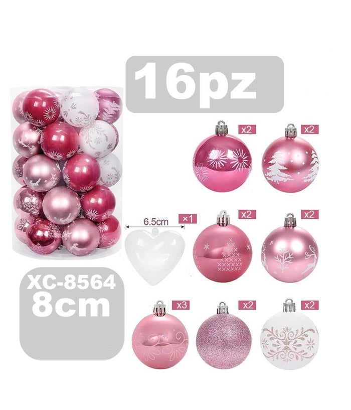 Set 16 Palline Natalizie Decorazioni 8 Cm Addobbi Per Albero Di Natale Xc-8564         