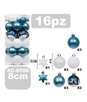 Set 16 Palline Natalizie Decorazioni 8 Cm Addobbi Per Albero Di Natale Xc-8566         