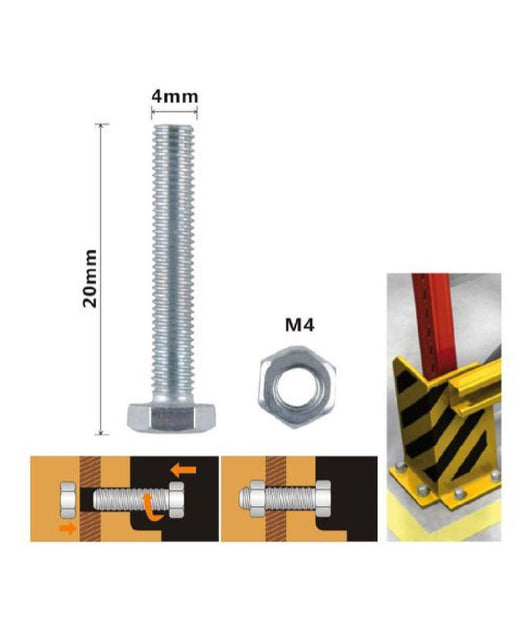 Set 16 Pz Vite Viti Per Esterno A Testa Esagonali 4x20 Mm Con Dadi Dado M4 90905         