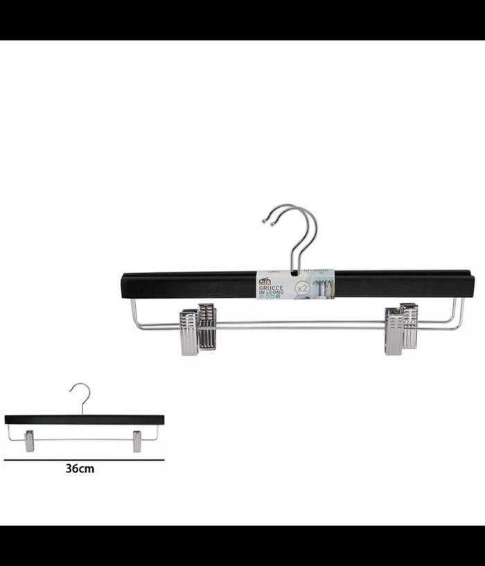 Set 2 Grucce Pantaloni In Legno Nere Armadio Clip Antiscivolo Gonne Shorts 36 Cm         