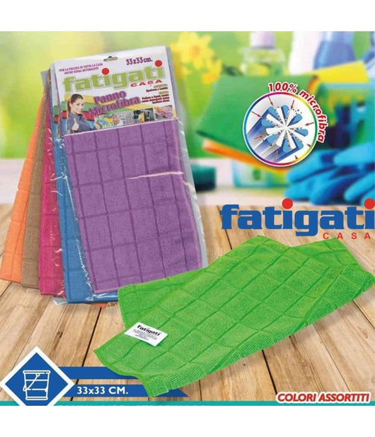 Set 2 Panni In Microfibra Quadri Fatigati Multiuso Strofinacci Vari Colori 33x33         