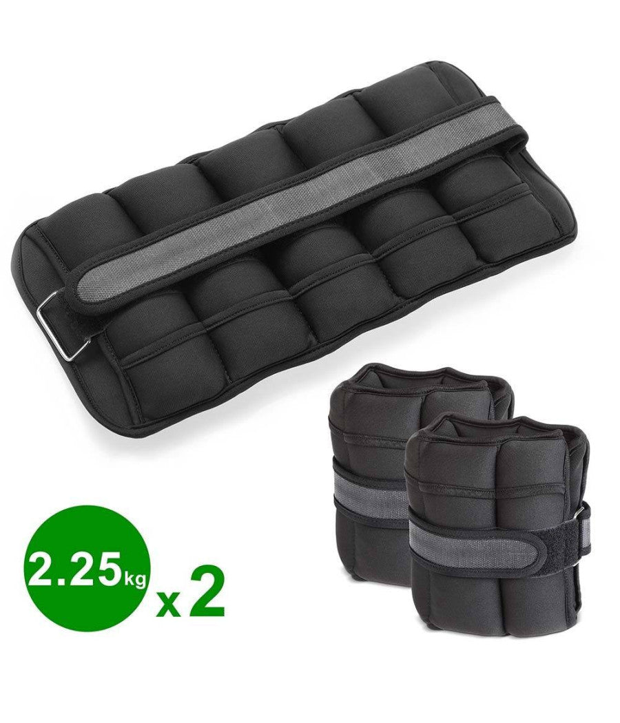 Set 2 Pesi Polsi E Caviglie 2,25 Kg Allenamento Palestra Aerobica Fitness Nero         