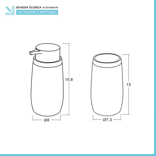 Set 2 pezzi Dispenser sapone e Porta spazzolino Grigio dettagli effetto legno Blob