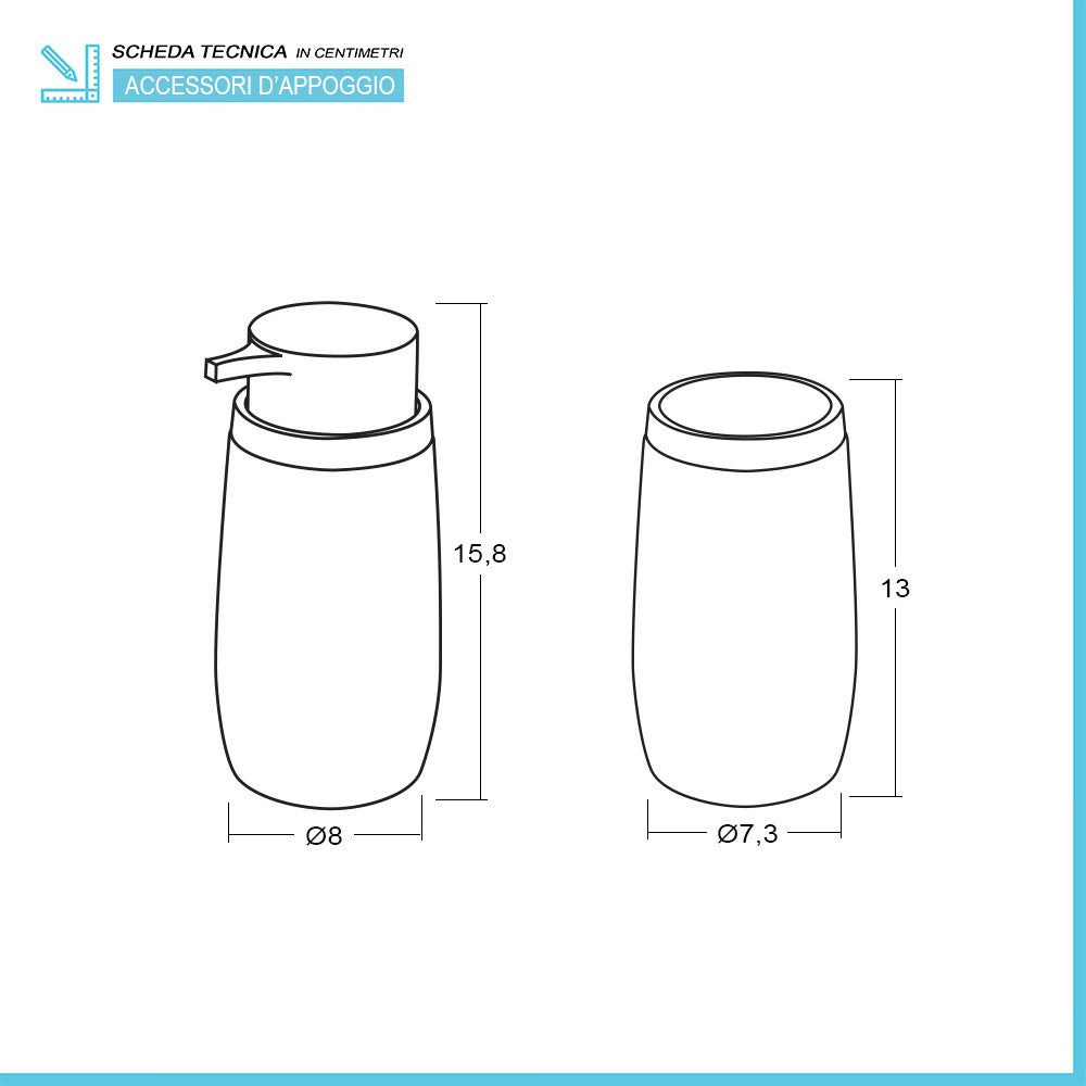 Set 2 pezzi Dispenser sapone e Porta spazzolino Tortora dettagli effetto legno Blob