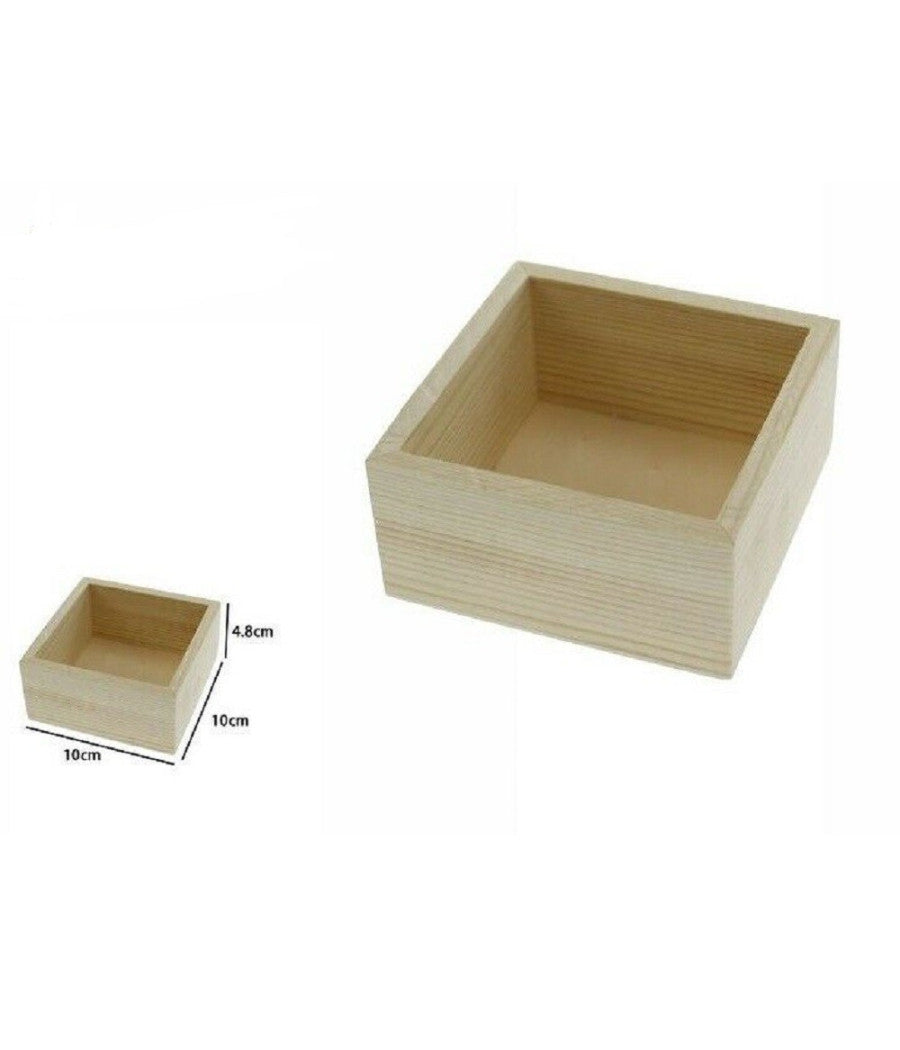 Set 2 Pz Box Scatola Scatole In Legno Naturale 10 X 10 X 4.8 Cm Decoupage 71197         