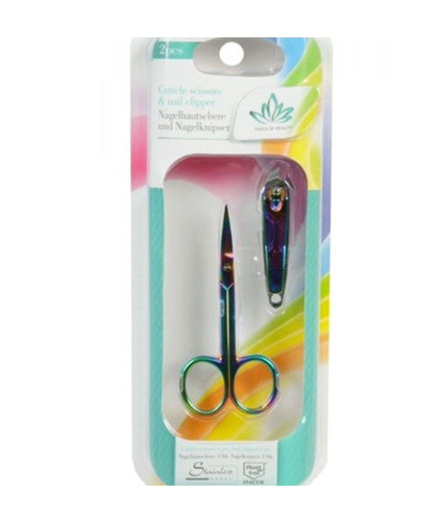 Set 2 Pz. Forbici E Tagliaunghie In Acciaio Manicure Cura Delle Mani Forbicine         