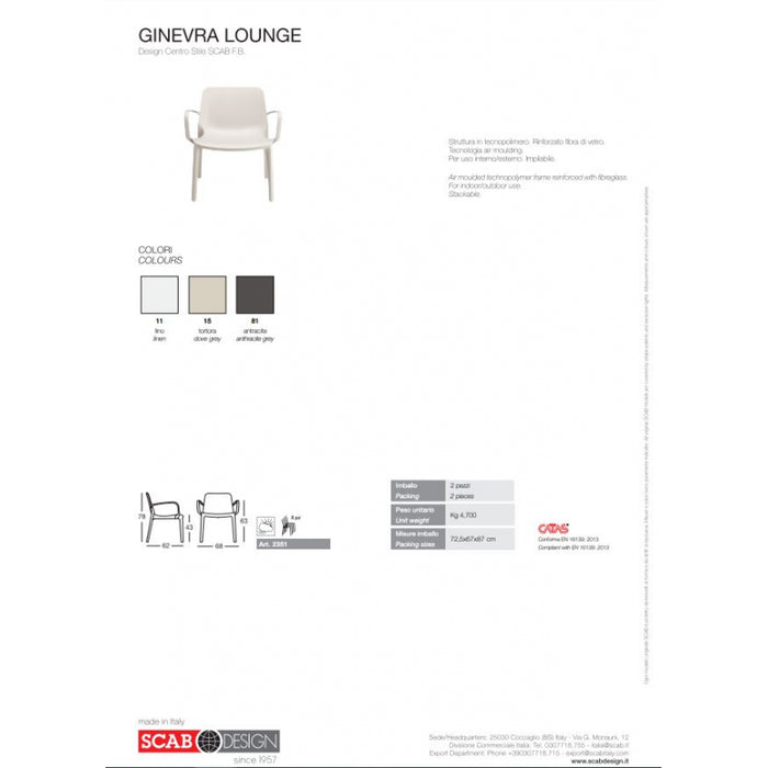 SET 2 SEDIE GINEVRA LOUNGE TECNOPOLIMERO MADE IN ITALY SCAB DESIGN - Antracite 81