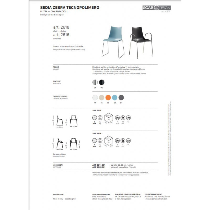 SET 2 SEDIE ZEBRA A SLITTA TECNOPOLIMERO SCABDESIGN MADE IN ITALY - Lino 11