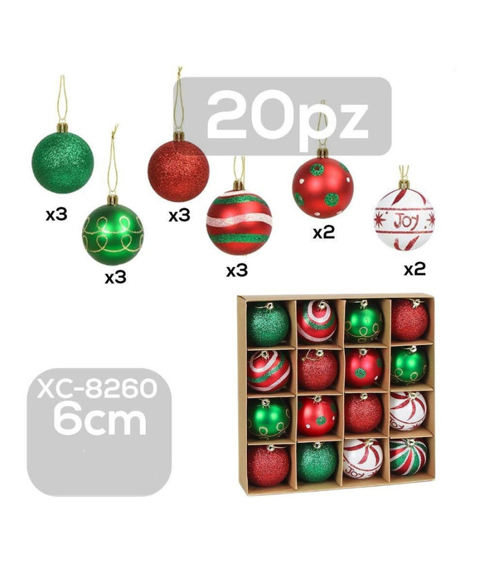 Set 20 Palline Natalizie Decorazioni 6 Cm Addobbi Per Albero Di Natale Xc-8260         