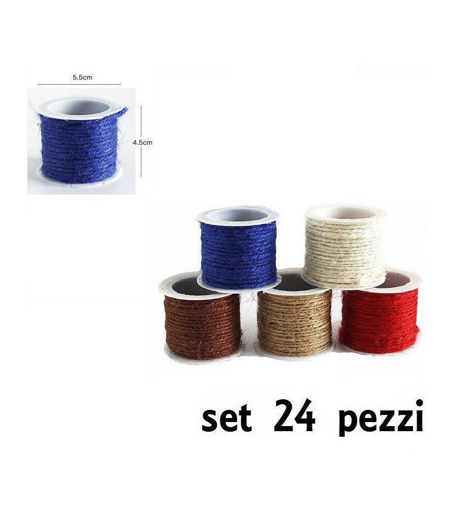 Set 24 Pezzi Filati Di Lino Colorato 2mmx10mt Lavoretti Bricolage Hobby         