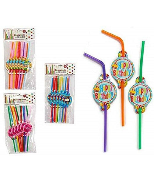 Set 24pz Cannucce Colorate Plastica Party Con Cartoncino Casuale Cannuccia Compleanno         