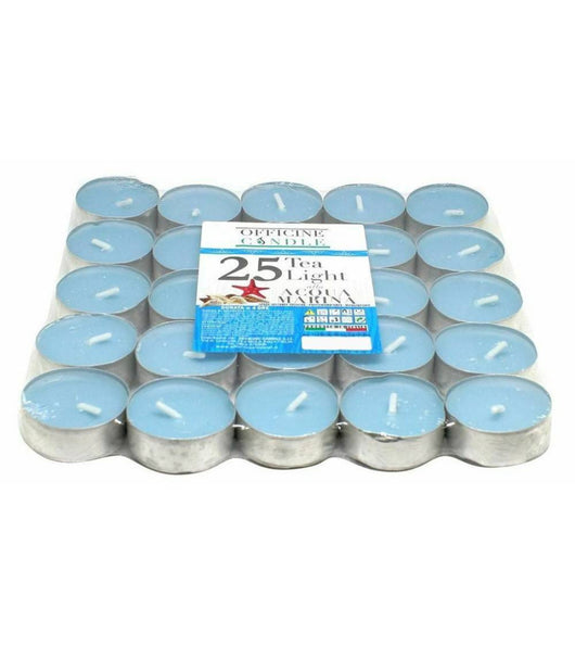 Set 25 Pezzi Candele Azzurre Profumate Fragranza Acqua Marina Tealight Lumini         