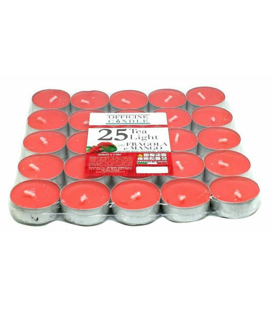 Set 25 Pezzi Candele Rosse Profumate Fragranza Fragola E Mango Tealight Lumini         