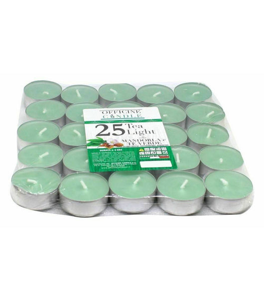 Set 25 Pz Candele Verdi Profumate Fragranza Mandorla E Te Verde Tealight Lumini         