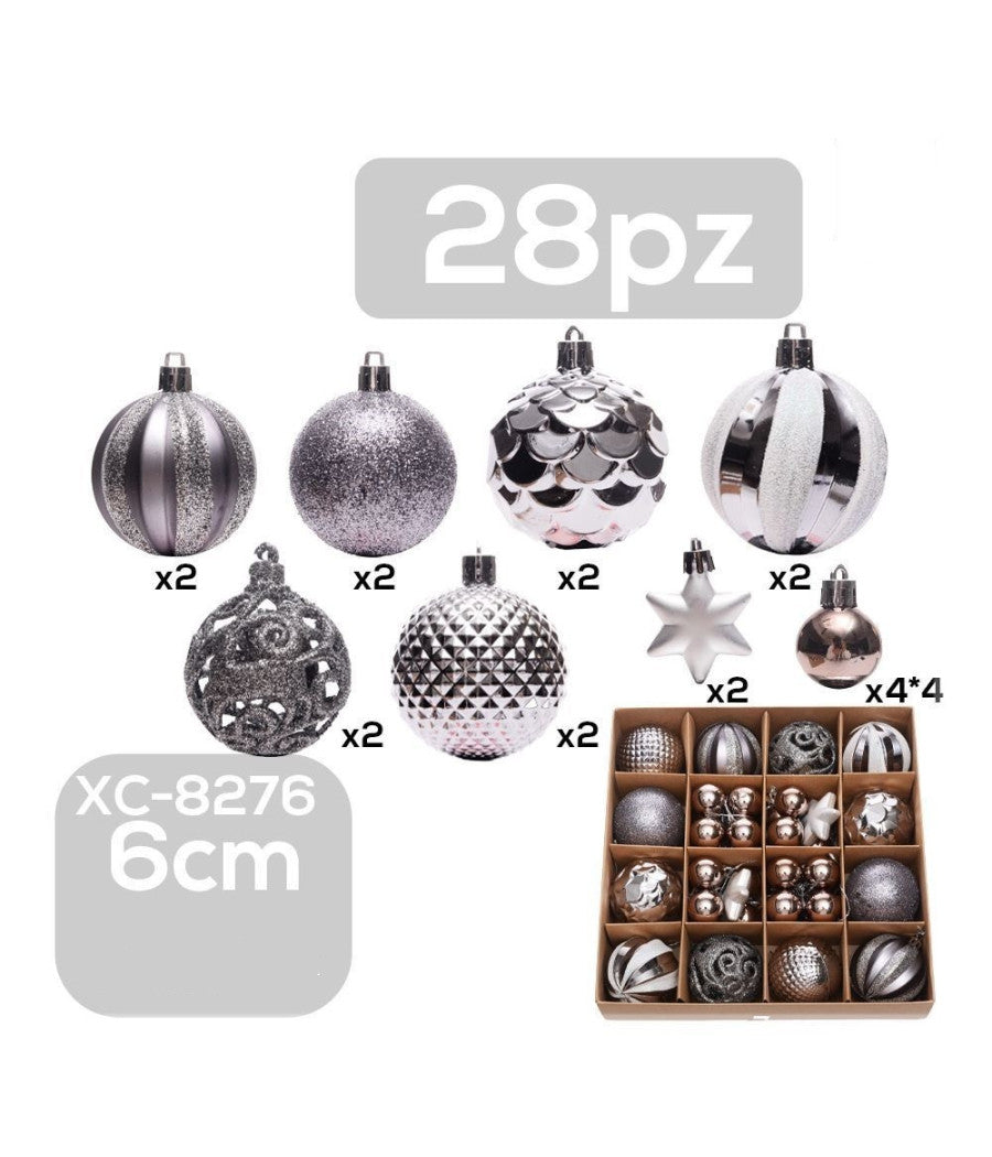 Set 28 Palline Natalizie Decorazioni 6 Cm Addobbi Per Albero Di Natale Xc-8276         