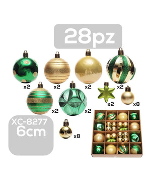 Set 28 Palline Natalizie Decorazioni 6 Cm Addobbi Per Albero Di Natale Xc-8277         