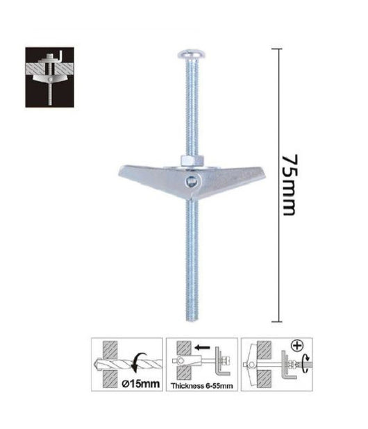 Set 2pz Ancora A Farfalla In Acciaio Con Dado E Rondella Tassello M5x75 Mm 57226         