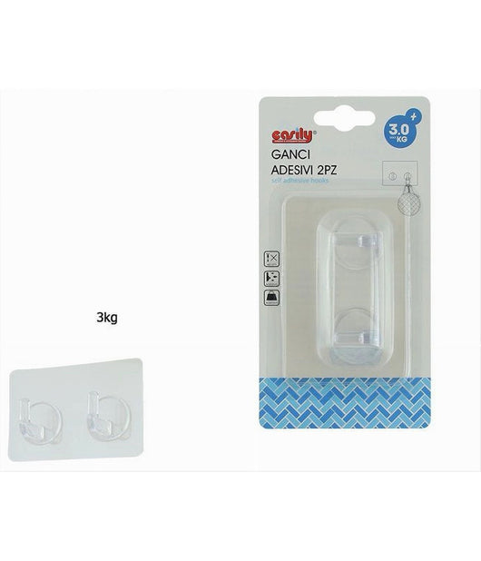 Set 2pz Ganci Adesivi Appendino Doppio Rettangolare Casa Parete Trasparente 87758         