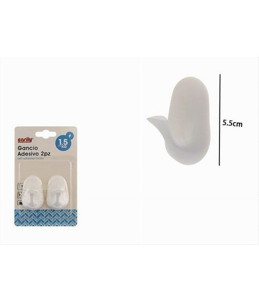 Set 2pz Ganci Appendini Adesivi Bianco Parete Casa Cucina Bagno Attaccapanni 87017         