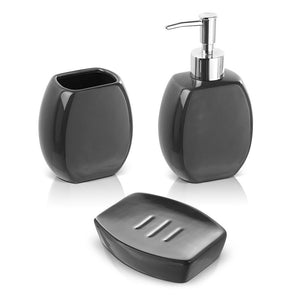 Set 3 accessori bagno da appoggio in ceramica grigio