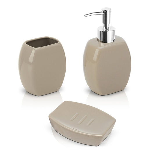 Set 3 accessori bagno da appoggio in ceramica tortora