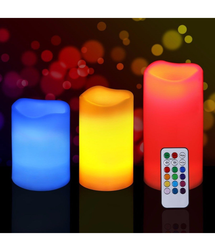 Set 3 Candele Led Luce Rgb Candela Telecomando Fuoco Finto Cromoterapia Massaggi         