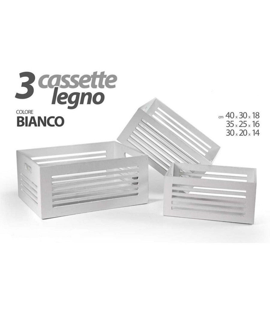 Set 3 Cassette Legno Centrotavola Arredo Moderno Classico H18/16/14cm Bianco 799594         