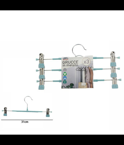 Set 3 Grucce Pantaloni In Metallo Azzurro Armadio Clip Antiscivolo Gonne Shorts         