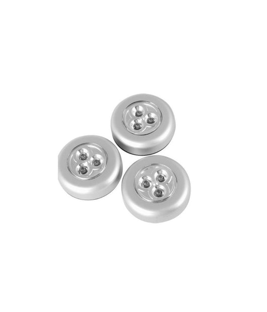 Set 3 Lampade A 3 Led Con Adesivo Per Armadi0 Cassetti Diametro 68mm A Batterie         