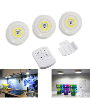 Set 3 Luci Led Cob Illuminazione Con Telecomando Faretto Spot Timer         