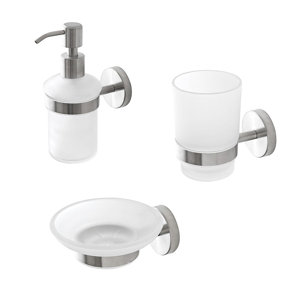 Set accessori a muro 3 pezzi in acciaio inox satinato e viti incluse Galassia 