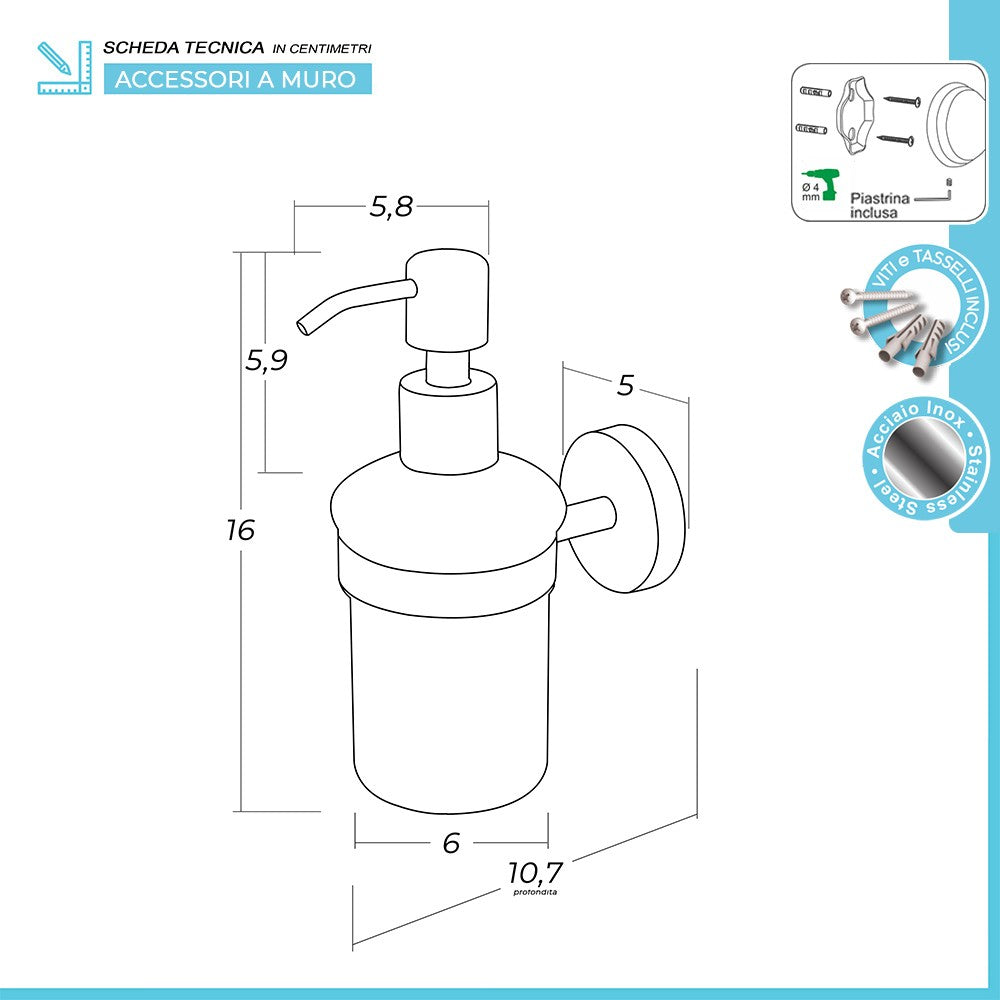 Set accessori a muro 3 pezzi in acciaio inox satinato e viti incluse Galassia 