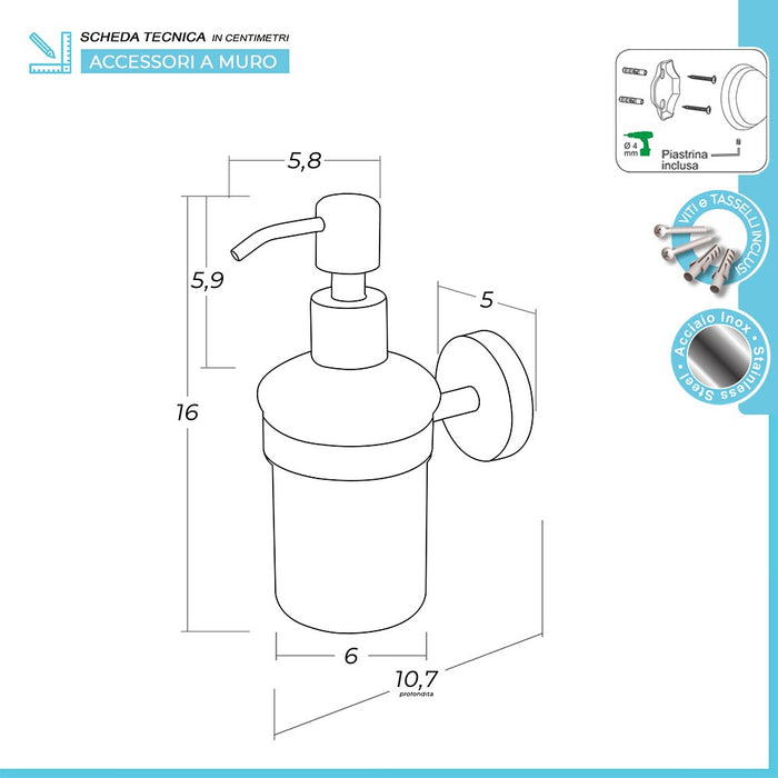 Set accessori a muro 3 pezzi in acciaio inox satinato e viti incluse Galassia 