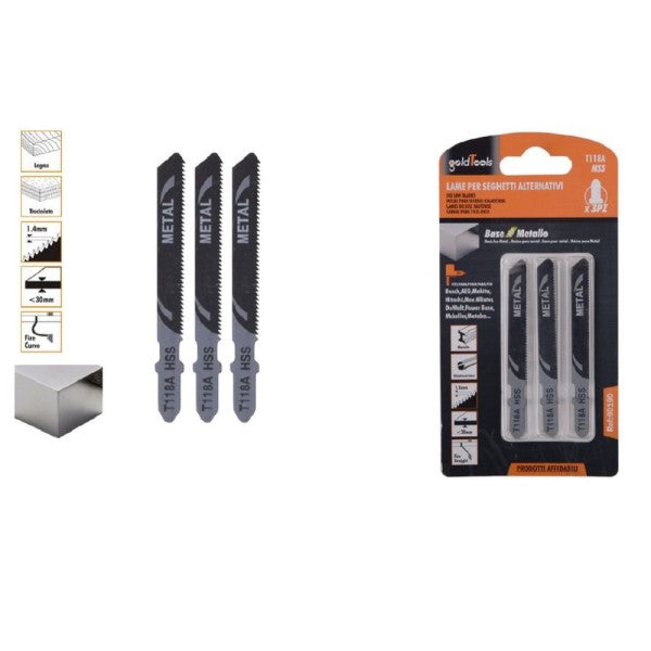 Trade Shop - Set 3 Pz Lame Per Seghetto Alternativo T118a Hcs Lama Ricambi Per Metallo 90190         