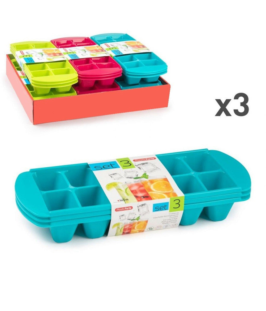 Set 3 Pz Vaschette Formaghiaccio Forme Cubetti Ghiaccio Plastica Colorate 12811         