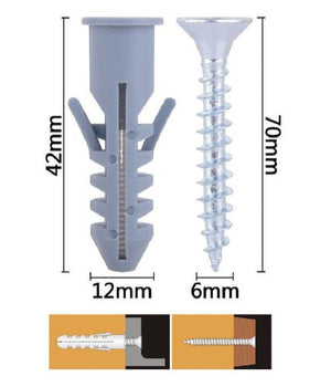 Set 3 Pz Viti Vite Croce 6x70mm + Tasselli Con Alette Tassello M12 Fischer 57574         