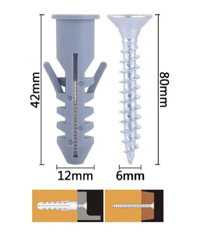 Set 3 Pz Viti Vite Croce 6x80mm + Tasselli Con Alette Tassello M12 Fischer 57575         