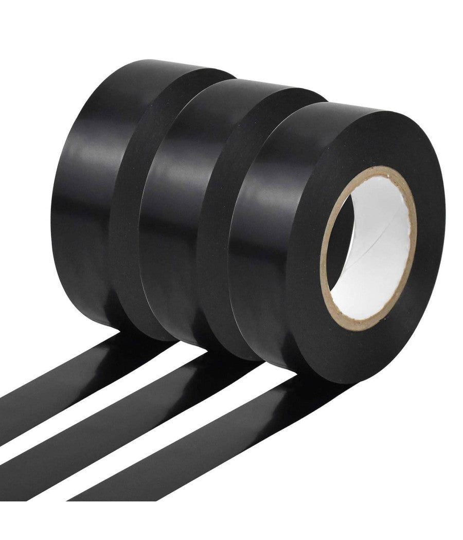 Set 3 Rotolo Nastro Isolante Adesivo Nero In Pvc 19mm Per 20mt Autoestinguente         