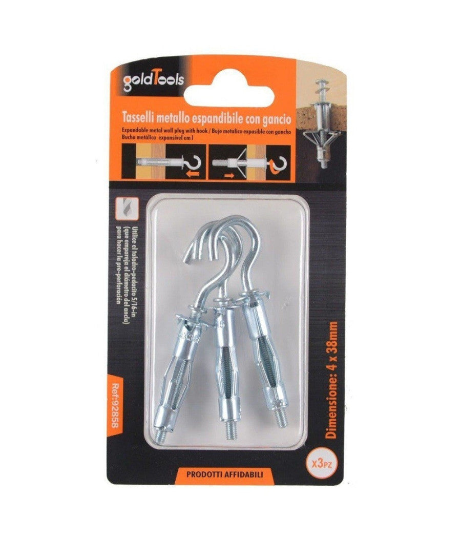 Set 3 Tasselli Metallo Espandibile Gancio Viti A Espansione Stile C 4x38mm 92858         