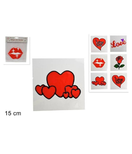 Set 3 Vetrofania Adesivi Sticker 15cm San Valentino Amore Vari Modelli Assortiti         