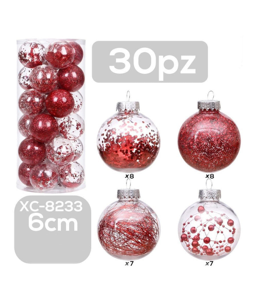 Set 30 Palline Natalizie Decorazioni 6 Cm Addobbi Per Albero Di Natale Xc-8233         