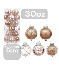 Set 30 Palline Natalizie Decorazioni 6 Cm Addobbi Per Albero Di Natale Xc-8234         