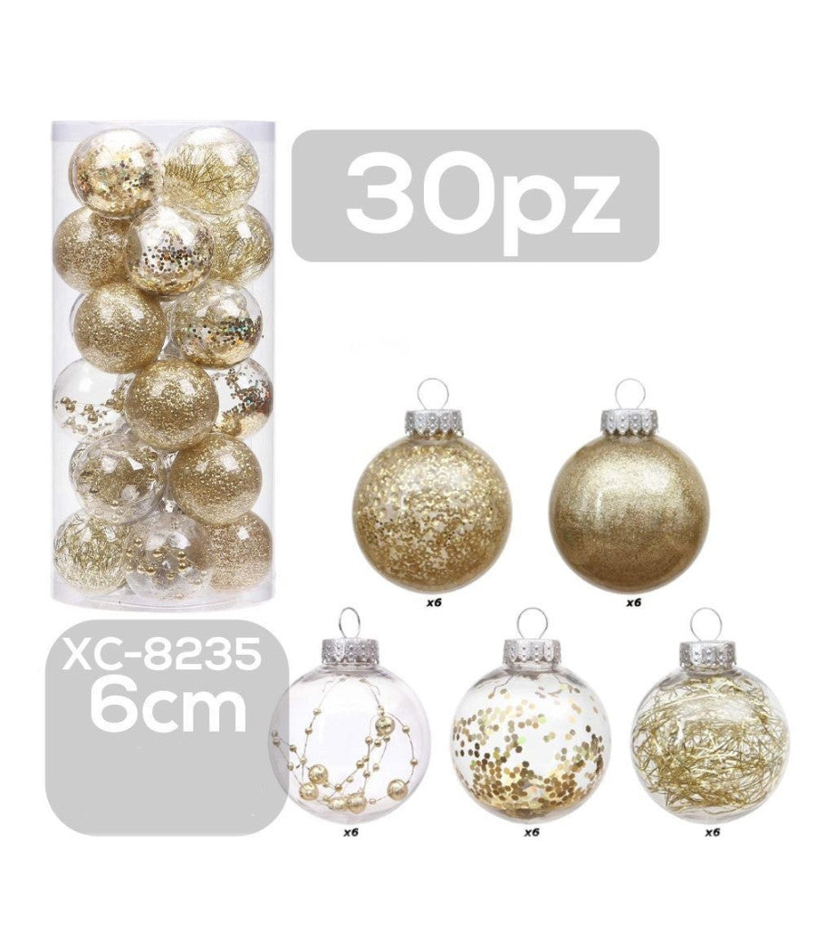 Set 30 Palline Natalizie Decorazioni 6 Cm Addobbi Per Albero Di Natale Xc-8235         