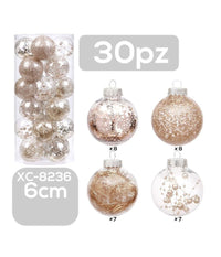 Set 30 Palline Natalizie Decorazioni 6 Cm Addobbi Per Albero Di Natale Xc-8236         