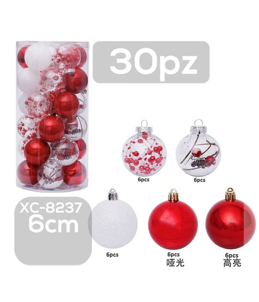 Set 30 Palline Natalizie Decorazioni 6 Cm Addobbi Per Albero Di Natale Xc-8237         