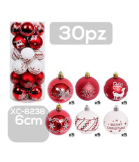 Set 30 Palline Natalizie Decorazioni 6 Cm Addobbi Per Albero Di Natale Xc-8238         