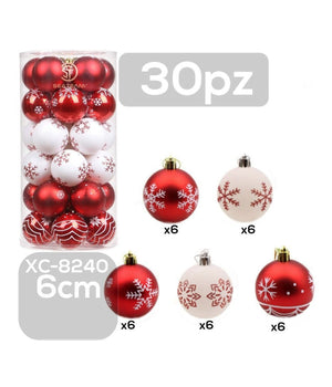 Set 30 Palline Natalizie Decorazioni 6 Cm Addobbi Per Albero Di Natale Xc-8240         