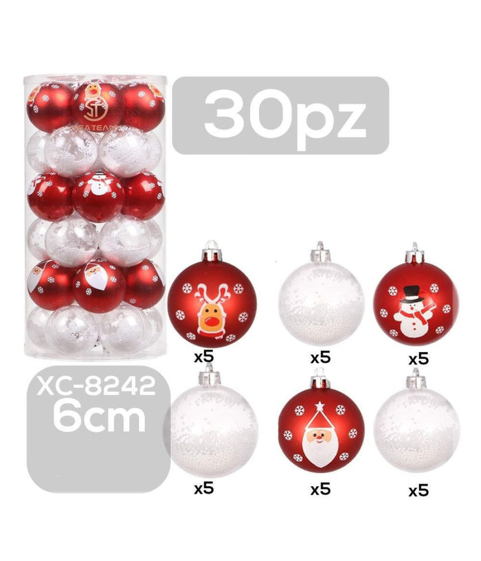 Set 30 Palline Natalizie Decorazioni 6 Cm Addobbi Per Albero Di Natale Xc-8242         